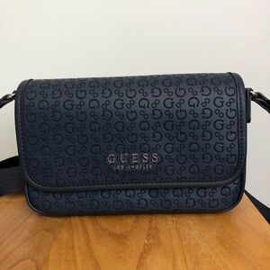 Guess Blue and Black Crossbody Bag with Monogram Design